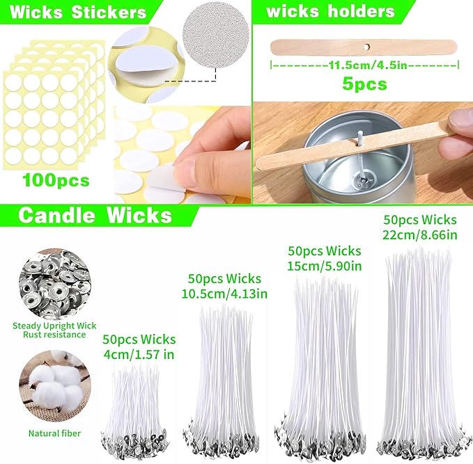 JBEIY Soy Candle Wax for Candle Making, Including 2.2 lbs Organics Soy Wax Beads, 200 Cotton Candle Wicks, 100 Wick Stickers, 4 Wicks Holder &1 Spoon, Start DIY Candle Kit for Adults, Beginners