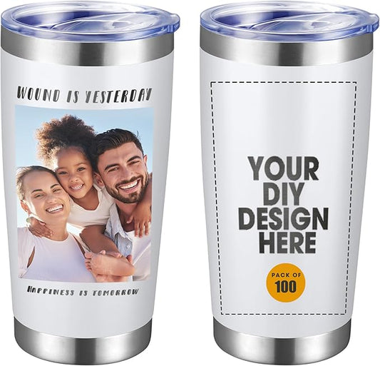 Personalized Custom Tumbler Print in USA 100 Pcs 20oz Stainless Steel Coffee Cup with Lid & Straw Double Wall Insulated Tumbler with Colorful Text Logo Photo