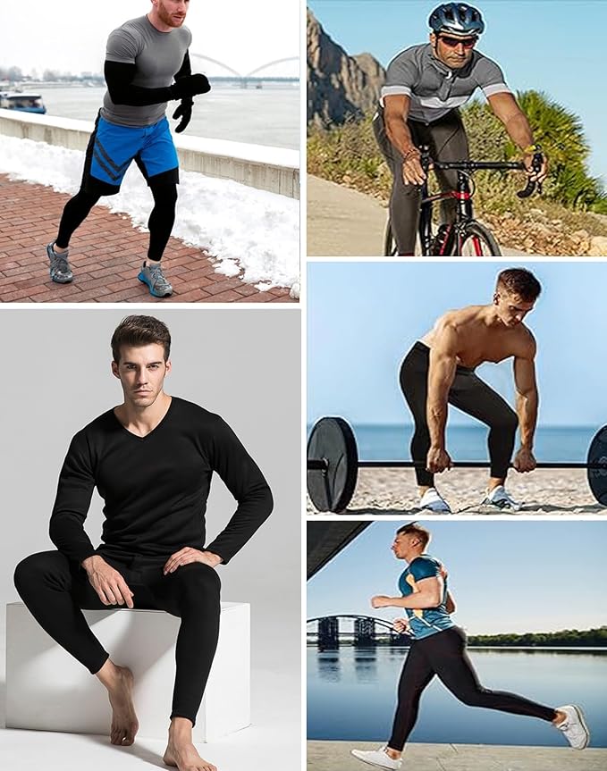 1 or 3 Pack Mens Long Johns Thermal Pants, Fleece Lined Lightweight Base Layer Bottoms, Compression Leggings Winter Gear