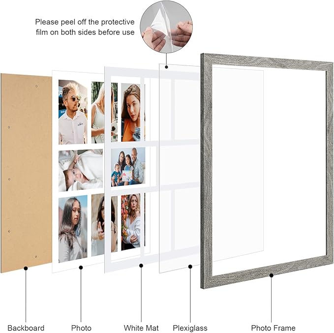 13x17 Collage frame with 8 Openings 4X6 Pictures, Multiple Picture Frame with Mat, Wall or Tabletop Decor, Grey Wood Grain,2 Pack