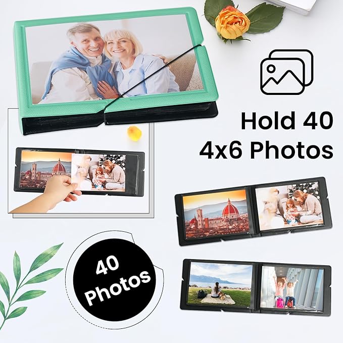Lifting Small Photo Album 4x6 Holds 40 Photos with Customizable Cover，Mini Leather Picture Album Book for Wedding，Family，Baby Memories (Egg Blue)