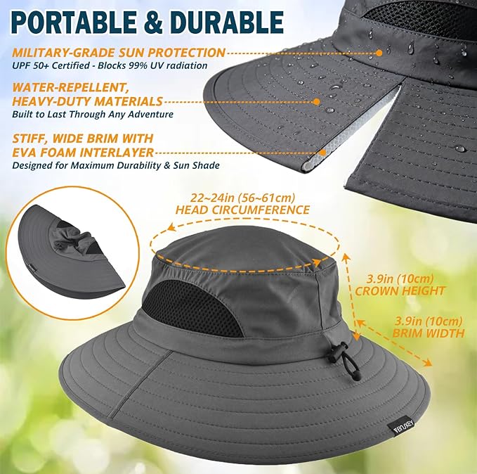 EINSKEY Wide Brim Sun Hat, UPF 50+ UV Protection Waterproof Packable Bucket Hat for Men & Women, Fishing Hiking Beach Garden