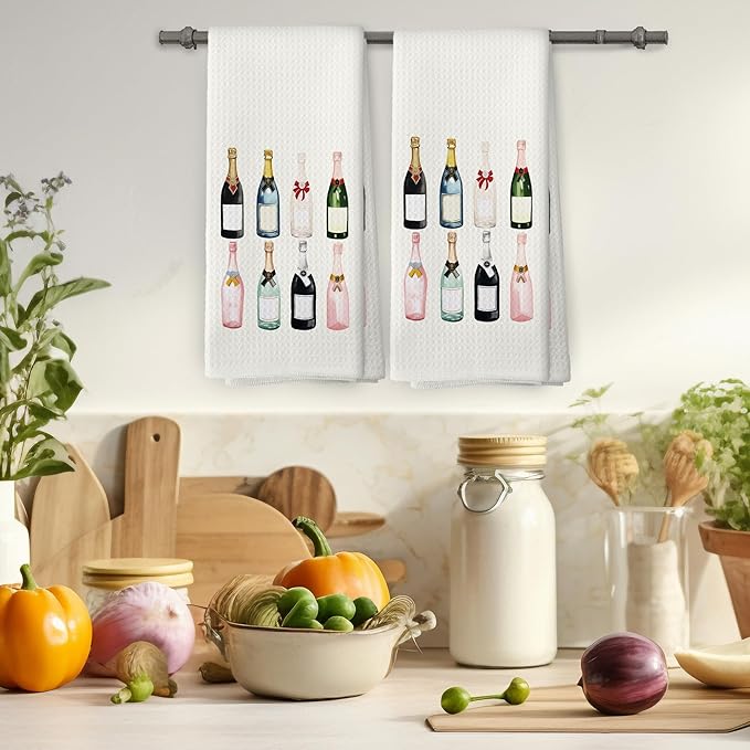 Champagne Lover Kitchen Towels Set of 2, Champagne Accessories Home Bar Bathroom Decor, Champagne Gifts for Women, Cocktail Gift Bachelorettes Tea Towel Dish Towels 16x24 Inch