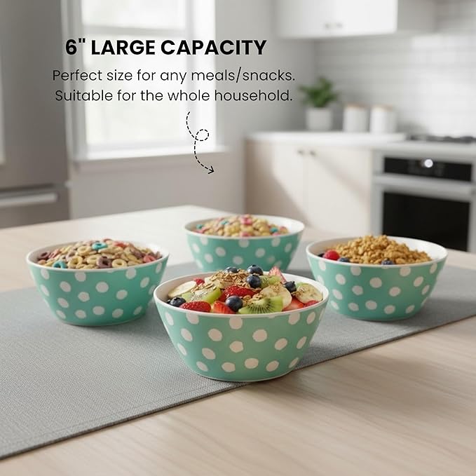 Bamboo Bowl Set of 4 – 6 Inch 20 oz Durable Deep Cereal and Snack Dishware for Kids and Toddlers – BPA Free, Dishwasher Safe, Lightweight Alternative to Plastic or Ceramic (Sage)
