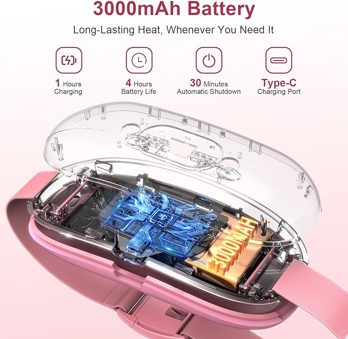 Portable Heating Pad for Period Cramps: New Cordless Menstrual Heating Pad with 3 Heat Levels and 3 Massage Modes, 3s Fast Heating Gift for Women and Girl Pink