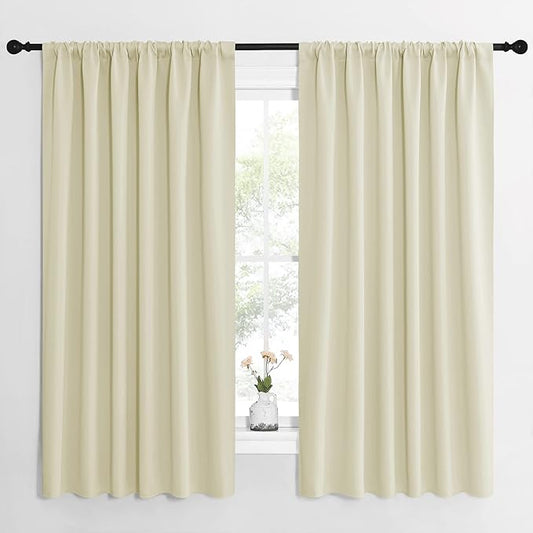 NICETOWN Blackout Curtains for Bedroom, Home Decorations Thermal Insulated Solid Rod Pocket Blackout Drapes for Cafe (Beige, One Pair, 62 x 63-inch)