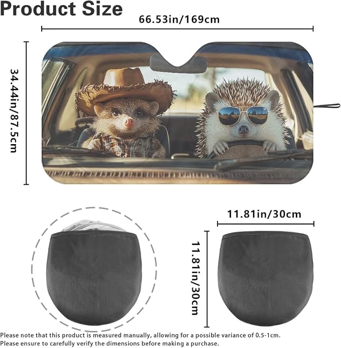 Funny Hedgehog Car Windshield Sun Shade Foldable Automotive Interior Cover Sun Visor Protector Blocking Harmful UV Rays & Heat 66.5x34.4inches