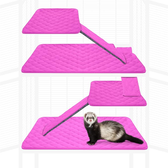 Paw Inspired Fitted Fleece Liner Set for Critter Nation 2-Story Cage, Pink | Double Unit Combo Pack for Ferret Nation/Critter Nation Cage, For Ferrets, Rats, Chinchillas, Hedgehogs, Small Animals, Pets