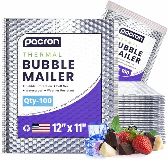100-Pack Insulated Silver Thermal Bubble Mailers 12 x 11 - Waterproof Metallic Foil Self-Sealing Padded Envelopes for Cold Shipping, Perishables, Food, Cosmetics, Pharmaceuticals