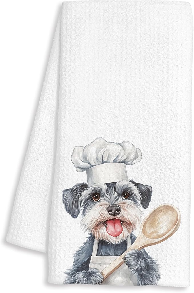 Funny Colour Schnauzer Chef Kitchen Towels Gifts, Schnauzer Dog Gift, Chef Gifts for Women Men, Funny Dog Lover Gift Decorative Dish Hand Tea Towels for Kitchen Bakery, 16x24 Inch