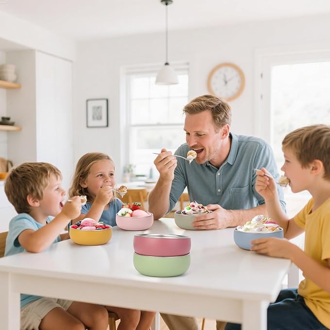 ShineMe Stainless Steel Bowls, 6 pack Snack Containers with Removable Colorful Silicone Sleeves, Unbreakable Kids Bowls for Icecream, Soup, Cereal, Yogurt...