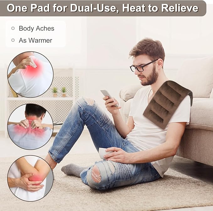 SuzziPad Microwave Heating Pad for Neck and Shoulder Back Discomfort, 7x16 Fatigue Soothing Heating Pad Microwavable, Moist Heat Pack, Unscented Hot Pack Microwavable for Aches, Sore Muscle, Brown