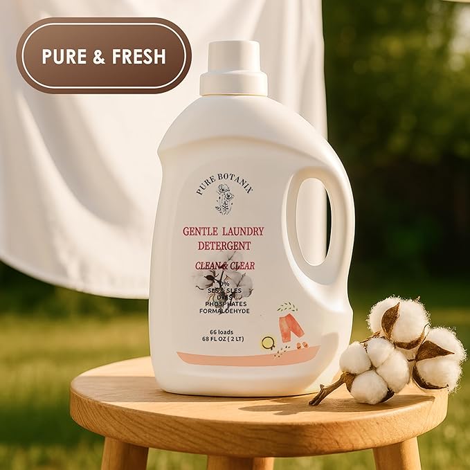 Unscented Plant-Based Laundry Detergent 68 Fl Oz | 66 Loads, Natural Hypoallergenic Non-Toxic Soap for Sensitive Baby Skin, HE-Compatible Concentrated Enzyme Stain Remover, Sulfate Free