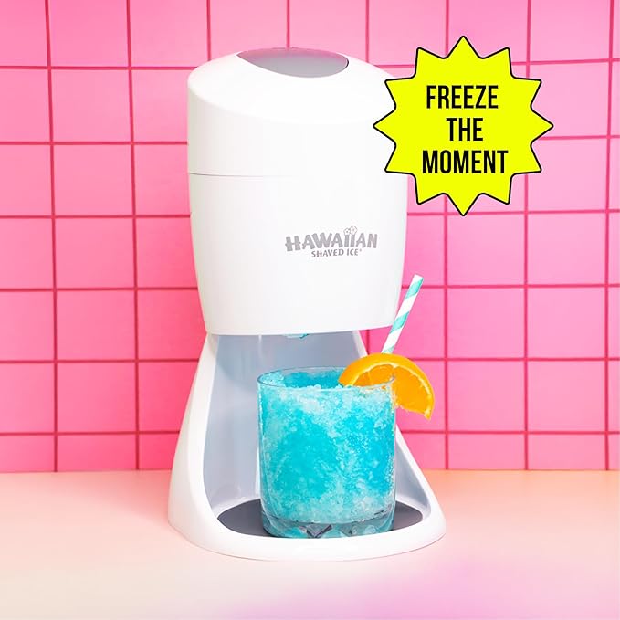 Hawaiian Shaved Ice S900A Snow Cone and Shaved Ice Machine with 2 Reusable Plastic Ice Mold Cups, Non-slip Mat, Instruction Manual, 1-year Manufacturer’s Warranty, 120V, White