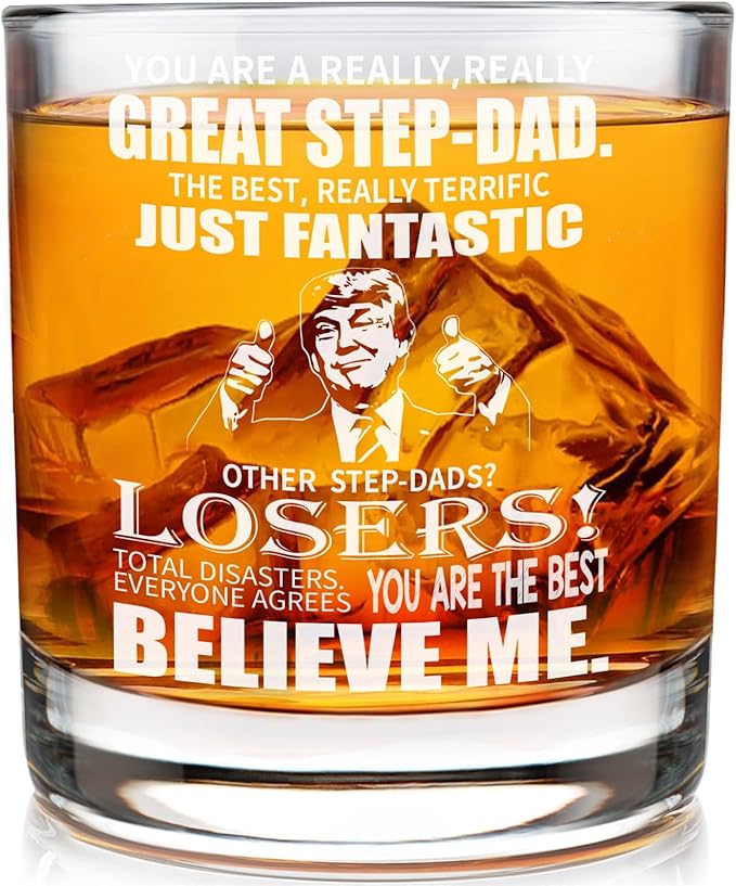 Stepdad Whisky Glass Birthday Gifts for StepDads from Step Daughters 11Oz Whisky Gift Christmas Drinking Glass Presents for Stepdads Wine Glasses from Step Sons