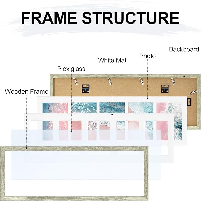 Vittanly 8x24 Collage Picture Frame, Displays 5Pcs 4x6 Pictures with Mat or 1Pcs 8x24 without Mat, Picture Frames Collage Wall Decor for Horizontal or Vertical Display, Driftwood, 1 Pack