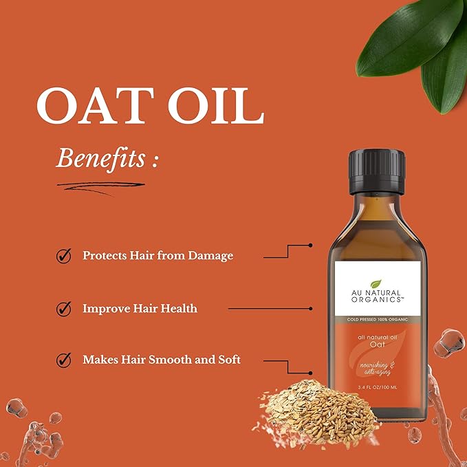 Au Natural Organics Oat Oil for Skin and Hair - Organic Cold Pressed Avena Sativa Kernal Oil, Moisturizing Face & Body Oils for Eczema, Scars & Dry Skin - Soap Making, Cleansing & Hydration, 100ml