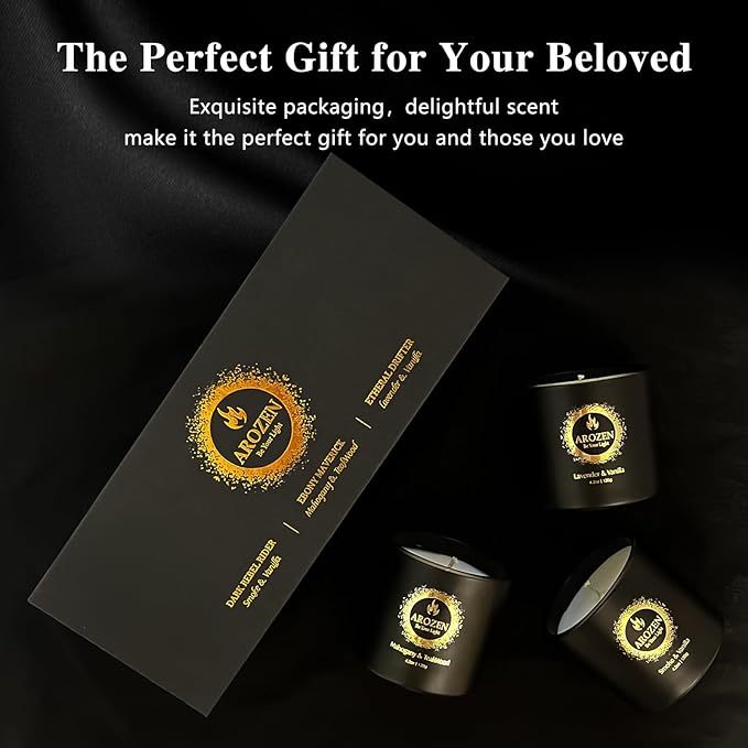 3 Pack Candles for Men, Scented Candles Gifts Set, Aromatherapy Soy Black Candles for Home Scented, Gifts for Men Chrismas, Scent of Lavender, Mahogany Teakwood & Smoke Vanilla, 70H Burn Time