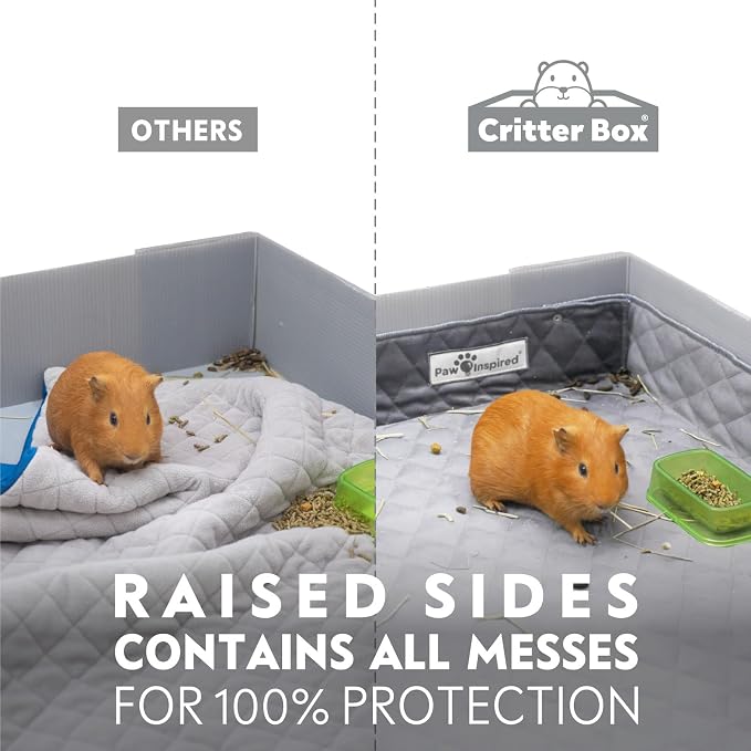 Paw Inspired Critter Box Cage Liner, Raised Sides, C&C 2x5 Size | Washable Fleece Bedding for Guinea Pigs Rabbits, Hamsters, Small Animals, Edge Protected Pee Pads