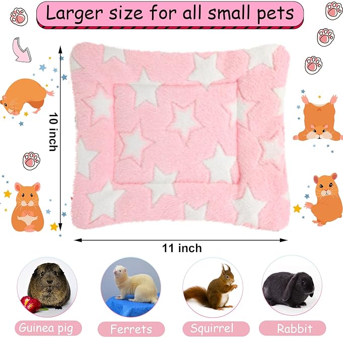Jetec 3 Pcs Guinea Pig Beds, Fleece Small Animal Mats, Star, Blue | 10 x 11 in Soft Double Sided Fleece Pad for Rabbit, Hamster, Chinchilla, Rat, Warm Hideout, Cozy Small Animal Cage Bed
