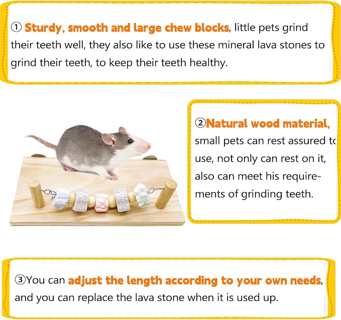 Hamster Platform Chinchilla Ledge Chew Toys with Lava Stone Block for cage | Wooden Climb Rest Shelf, Nail Trimming Bird Perch, Teeth Grinding Toys for Gerbil Mouse Parakeets Budgie Rat Cage Accessories