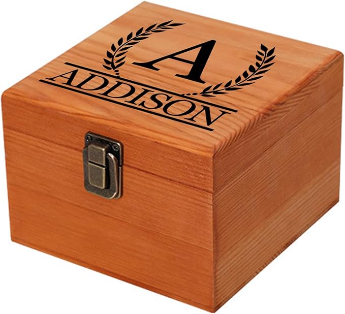 Personalized Keepsake Memory Box Custom Name Wooden Decorative Storage Box with Lids, Christmas Gift Box for Women Men Customized Gifts for Birthday Anniversary Wedding Graduation