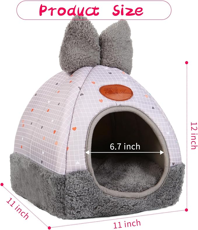 Bunny Bed Hideouts House Ferrets Rats Hedgehogs Chinchilla Cage Accessory for Rabbit Guinea Pig Hamster Cozy and Warm Rabbit Bed with Cute Bowknot Rabbits Hamster Bunny Grey Grid ﻿