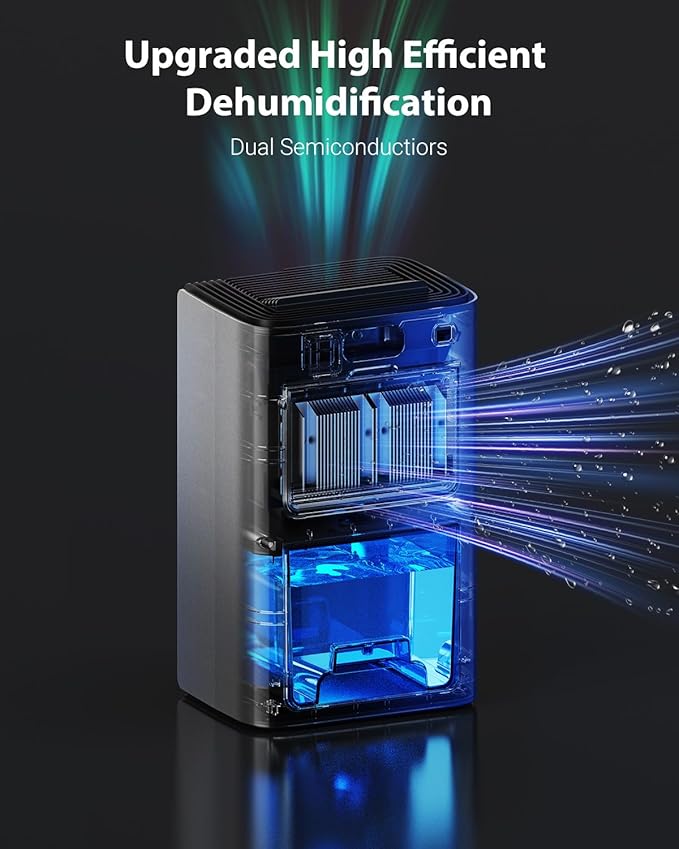 Dehumidifiers for Home, 850 sq.ft 95oz Dehumidifier with Drain Hose Timer Sleep Mode Auto-Off 7 Colors Light, Dehumidifiers for Basements Bathroom Bedroom RV Grey