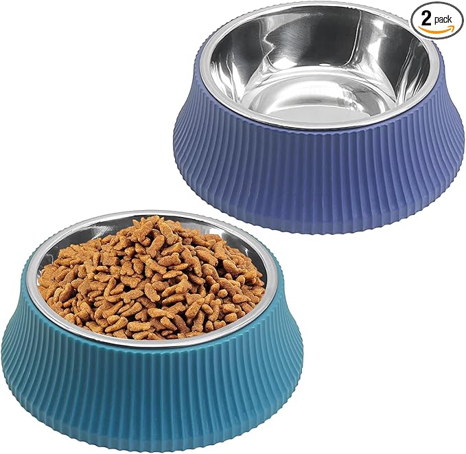 kathson 2PCS Stainless Steel Dog Bowls Set Removable no tip Puppy Food and Water Feeder Bowl Basic Metal Small Dog Bowls for Dogs Cats Rabbit Guinea Pigs Ferret