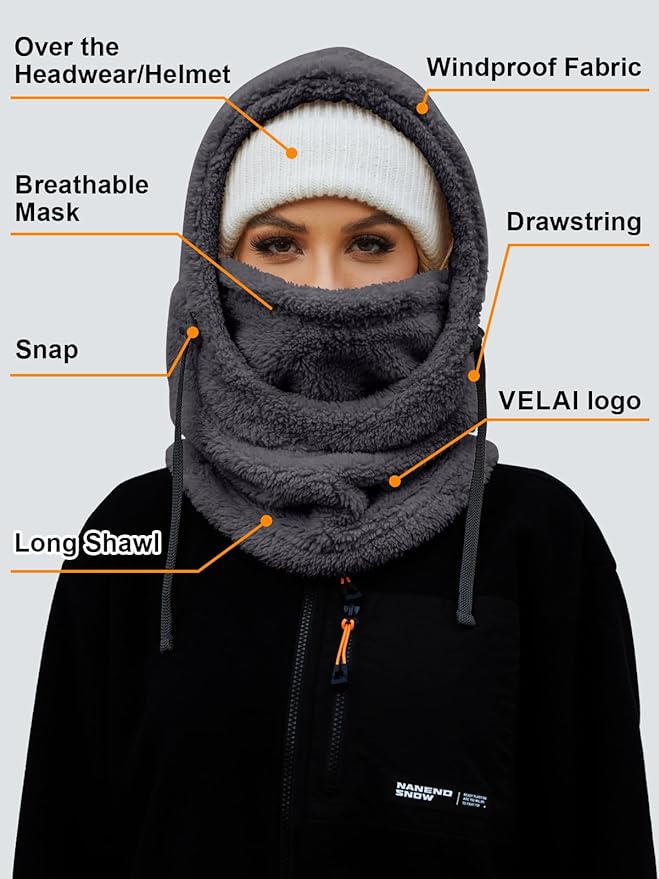 Balaclava Fleece Ski Mask for Men Women Winter Face Masks Windproof Hooded Scarf Cold Weather Hat Neck Warmer
