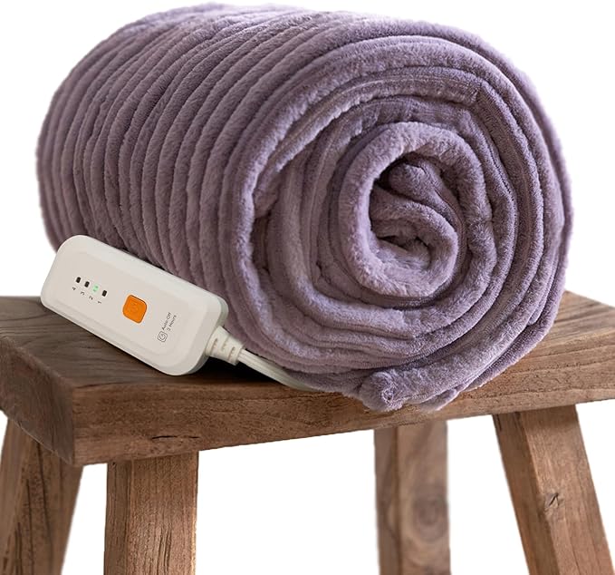 GOTCOZY Electric Blanket Heated Throw 50''X60''- Ribbed Faux Fur Heated Blanket with 4 Heating Level & 3 Hour Auto Off Heating Blanket, ETL&FCC Certified Machine Washable(Violet)
