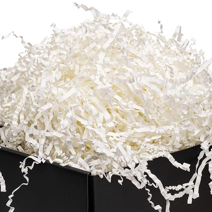 Mefleet 1/2 LB Crinkle Cut Paper Shred Filler 8 oz White Crinkle Shredded Paper for Gift Box - Gift Basket Bag Filler - Grass Cushion Stuffing for Easter, Mother's day, Birthday Packaging Wrapping