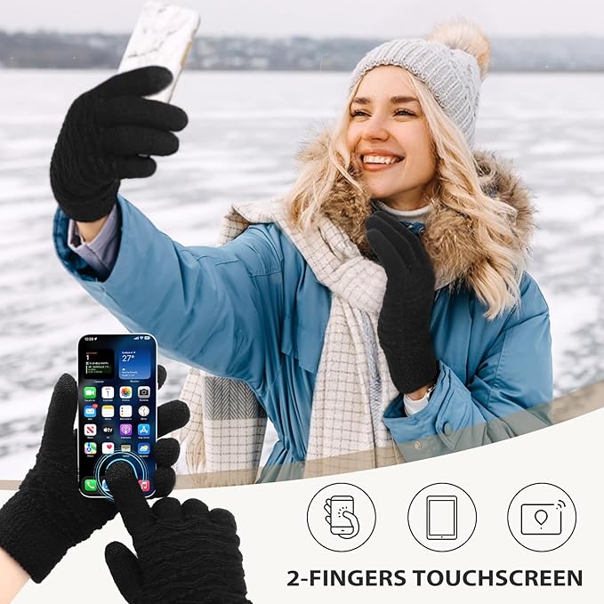 Trifabricy Winter Gloves for Women, Warm Fleece Lined Womens Gloves, Knit Glove for Women, Touchscreen Glove for Cold Weather