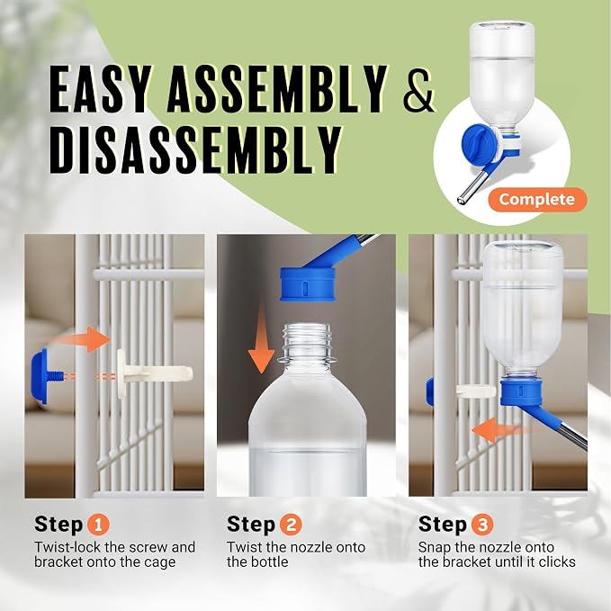 Choco Nose No-Drip Water Bottle Feeder for Guinea Pigs, Hamsters, Bunnies, Ferrets, & Small Pets, 10.2 fl.oz, 300ml - Easy to Install in Cages/Crates, US Patented Leakproof Nozzle 10mm, Blue (C128)