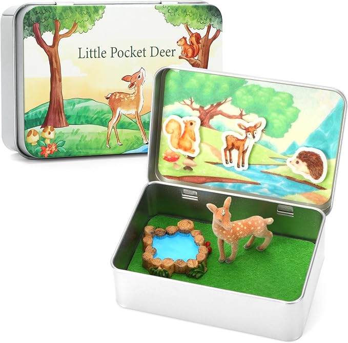 Little Pocket Deer Mini Deer Gift Collectible Travel Buddy | Cute mini deer in a pocket tin, a collectible desk gift for coworkers, friends and woodland animal lovers