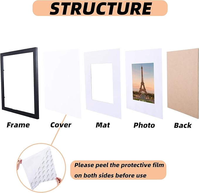 3 Pcs 8x8 Black Picture Frame - Display Pictures 5x5 with Mat or 8 x 8 without Mat - Black Wood Picture Frames for Wall Mounting - Wooden Photo Frame for 8 8 Matted to 5x5 Print Set of 3