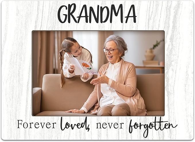 Grandma picture Frame,White Wood Sentiments “Forever Love Never Forgotten” Picture Frame, Thoughtful Photo Gift for Grandma, Elegant Tabletop and Desk Display