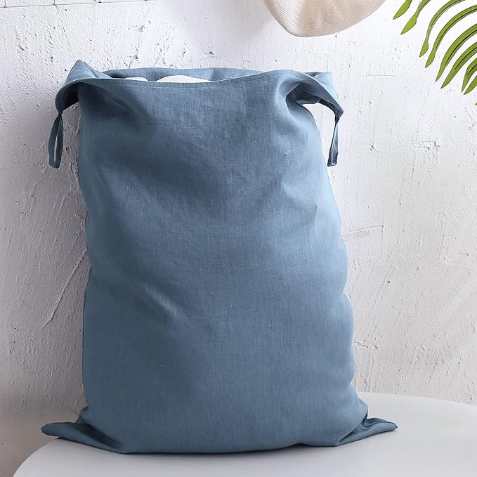 Amazhiyu Pure Linen Over The Door Laundry Hanging Hamper Bag for Holding Dirty Clothes and Saving Space Light Navy