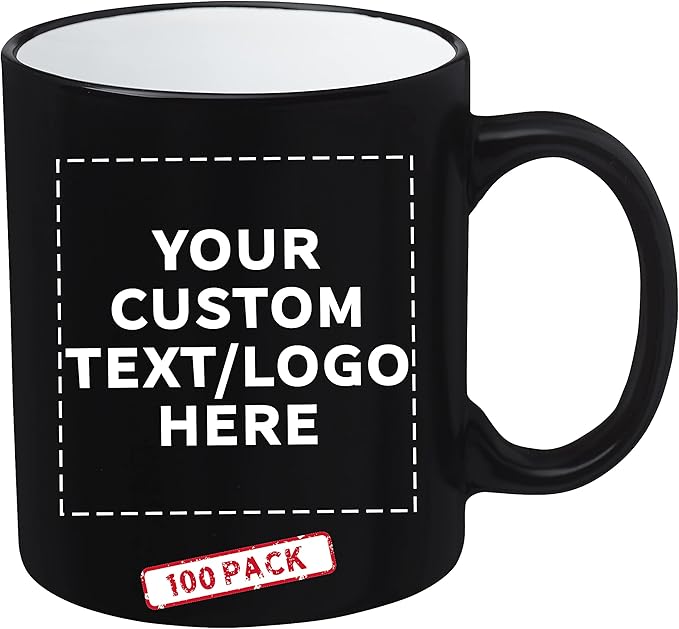 DISCOUNT PROMOS 100 Matte Two-Tone Coffee Mugs Set, 11 oz. - Customizable Text, Logo - Stoneware, Drinkware, Durable, C-handle - White