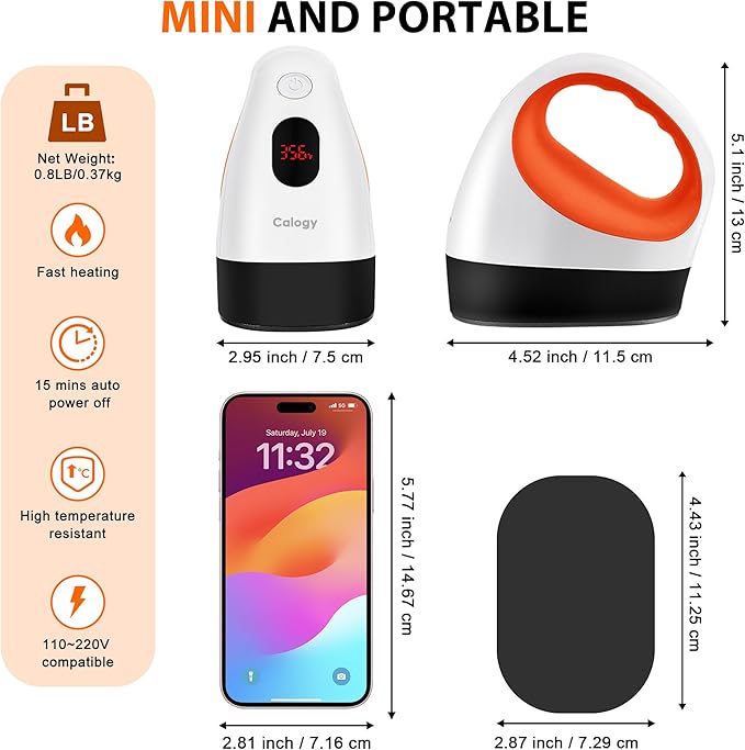 Calogy Mini Heat Press, Heat Transfer Machine, Constant Temp Control, Insulated Safety Base, Fits for Crafts, T-Shirt, Hat, Cap, Pillows (White Orange)