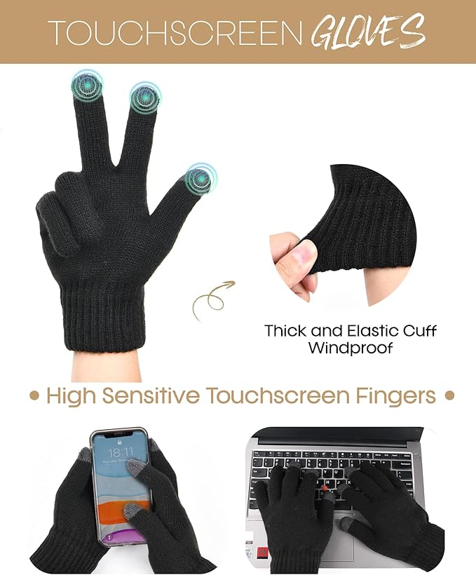 FURTALK Womens Winter Hat Gloves Scarf Set Fleece Knit Pom Beanie Warm Neck Warmer Touchscreen Gloves 3 in 1 Gift Set