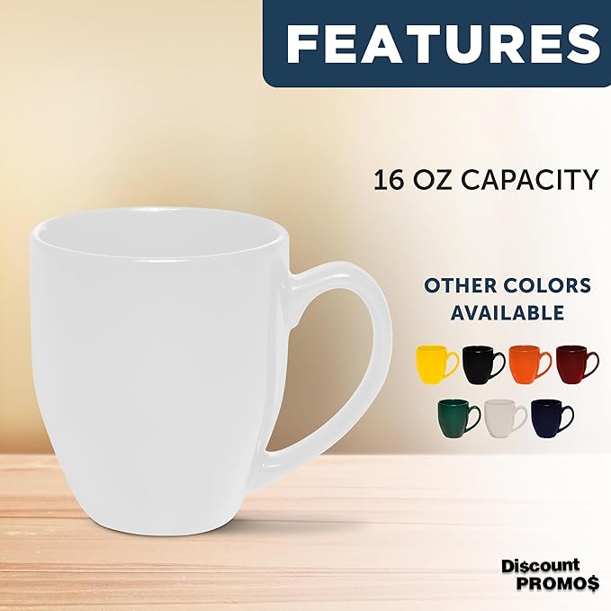 DISCOUNT PROMOS Large Coffee Cups 16 oz. Set of 10, Bulk Pack - Perfect for Tea, Espresso, Cappuccino, Hot Cocoa - White