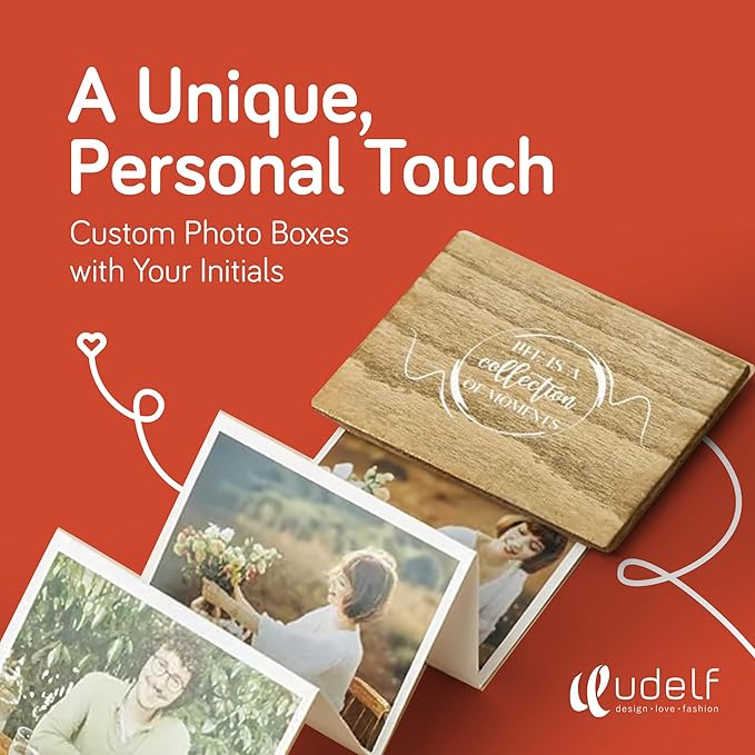 udelf Personalized Wooden Photo Box Gift with Accordion Picture Pull Out | Custom Gifts for Birthdays, Wedding Keepsake Box, or Anniversary Box | Picture Box Gift I Holds 14 Photo Prints, 3""x2""