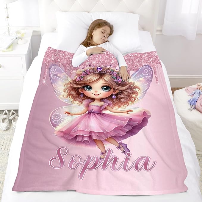 Personalized Princess Baby Blanket - Customized Throw Blanket for Girls Kids Adults Princess Tale Fans