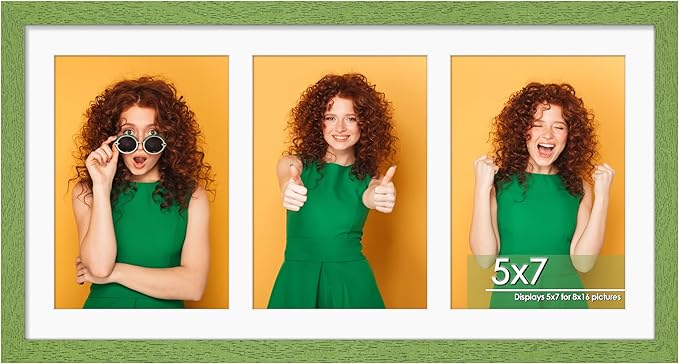 8x16 Collage Picture Frame 5x7 Collage Picture Frame Displays Three 5x7 inch Photos or 8x16 (Without Mat) for Available Horizontal Wall Mounting Display and Vertical Green