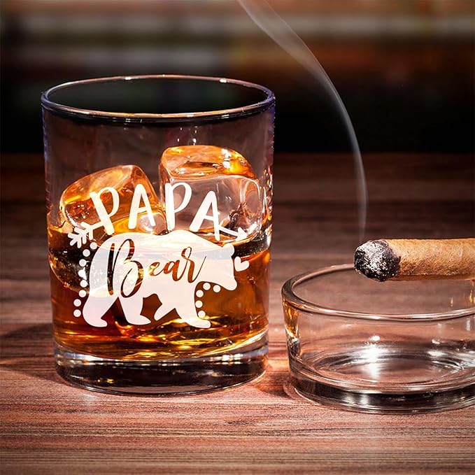 Papa Whisky Glass Birthday Gifts for Papas from Grandkids Papa Bear 11Oz Old Fashioned Whisky Glass Christmas Fathers Day Drinking Glasses Presents for Papas
