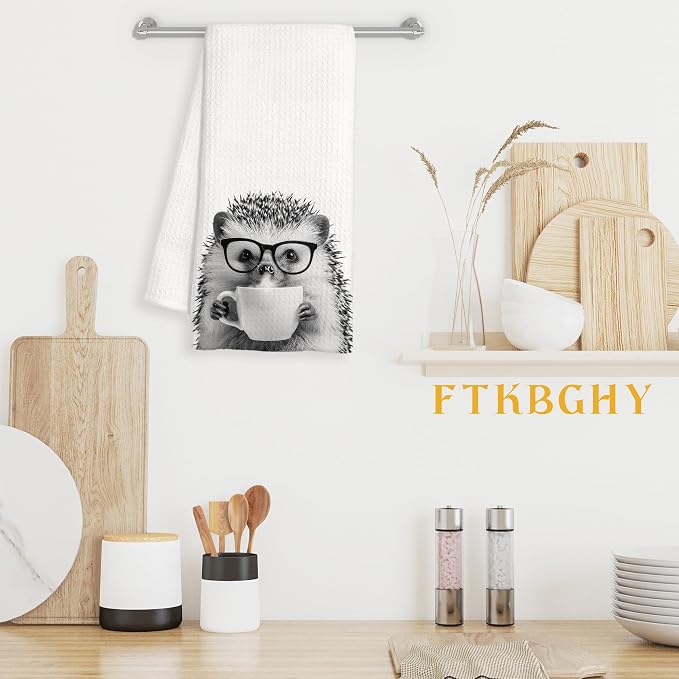 Funny Hedgehog Decor Coffee Kitchen Towels Gift, Hedgehog Gifts for Women, Coffee Gifts for Women, Animal Lover Gift Decorative Dish Hand Tea Towels for Kitchen Home Bar Decor, 16x24 Inch