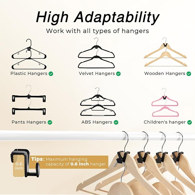 HOUSE DAY Space Saving Hanger Hooks 60 Pack, Black Clothes Hanger Connector Hooks, Heavy Duty Hanger Hooks Space Saver, Premium College Dorm Room Essentials, Good Closet Organizers and Storage