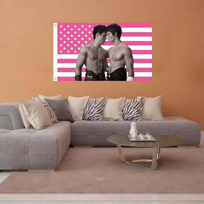 WENWELL Heated Rivalry American Flag Tapestry, Pink USA Design, 3x5 Feet, Polyester with Brass Grommets, Wall Decor for Bedroom