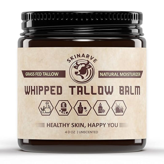 Beef Tallow for Skin 4oz Unscented, Organic Whipped beef Tallow and Honey Balm, 100% Grass Fed Beef Tallow Face Moisturizer For Dry Skin, Lip balm, Eczema Natural Tallow Moisturizer Lotion Body Butter